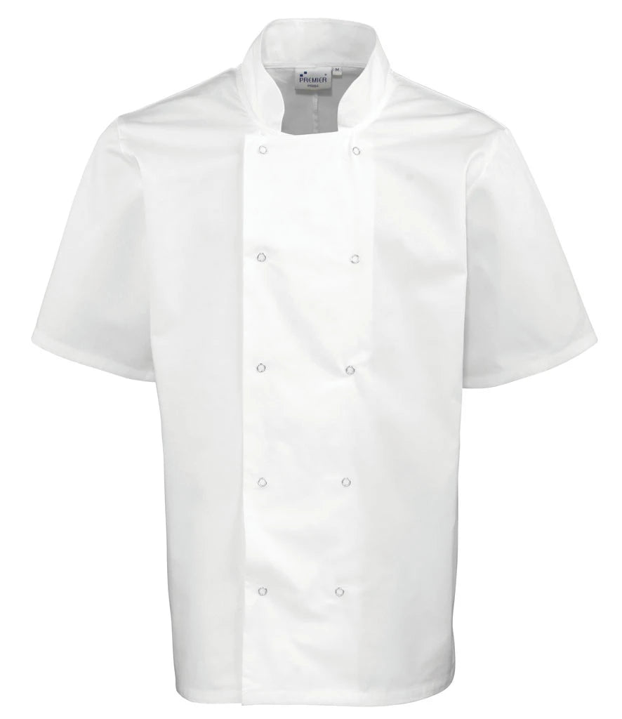 Premier PR664 Unisex Short Sleeve Stud Front Chef's Jacket