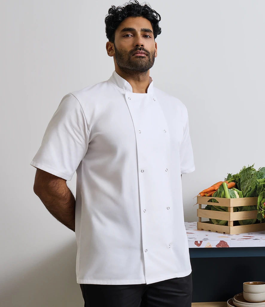 Premier PR664 Unisex Short Sleeve Stud Front Chef's Jacket